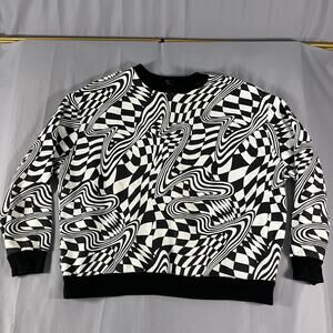 Wild Fable Sweatshirt Womens Large Black White Trippy Checkerboard Crewneck